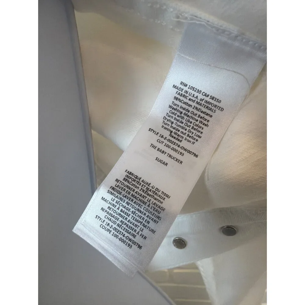 Current/Elliott The Baby Trucker Jacket White Denim Cropped Size 2